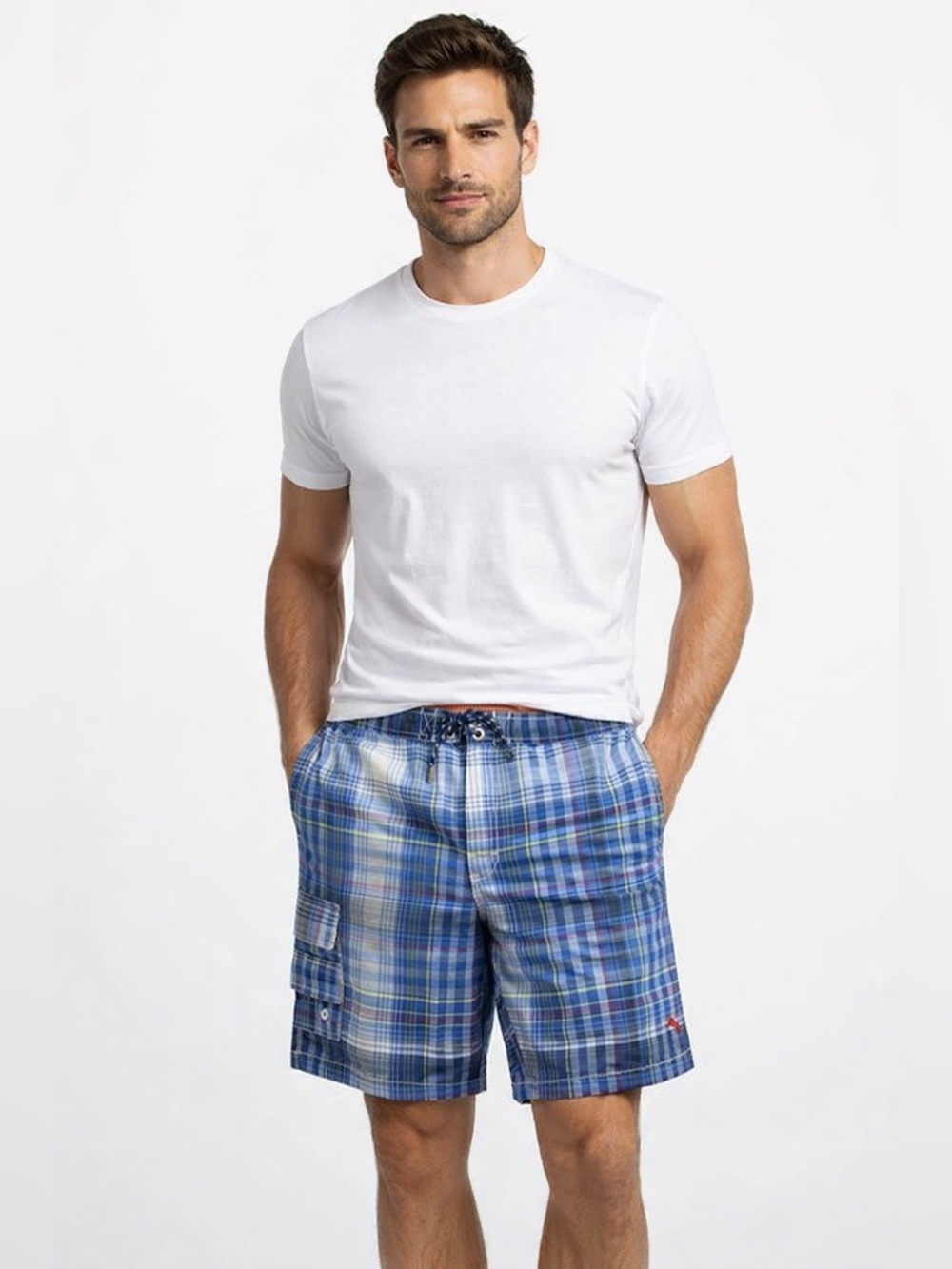 Tommy Bahama Blue Plaid Swim Shorts Sz M